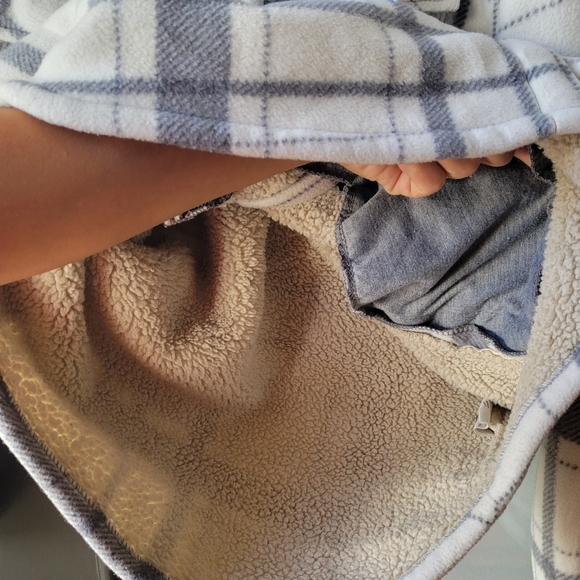 Sage Women S/CH Plaid Super Plush Sherpa Lined Fleece Shirt Jacket White Gray - Picture 9 of 13